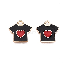 Alloy Enamel Pendants, T-Shirt with Heart Pattern, Light Gold, Black, 16x16x1mm, Hole: 2mm(ENAM-S121-088C)