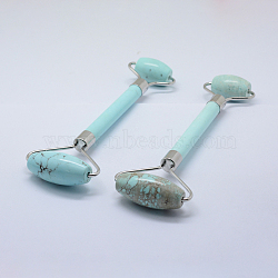 Synthetic Turquoise Massage Tools, Facial Rollers, with Alloy Findings, 14.5~15.5x5.1~5.5x1.8~2cm(G-K277-01B)