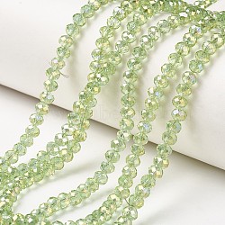 Electroplate Transparent Glass Beads Strands, Full Rainbow Plated, Faceted, Rondelle, Pale Green, 4x3mm, Hole: 0.4mm, about 123~127pcs/strand, 16.5~16.9 inch(42~43cm)(EGLA-A034-T4mm-T08)