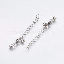 304 Stainless Steel Chain Extender, with Cord Ends and Lobster Claw Clasps, Stainless Steel Color, 28mm, Lobster: 9x6x3mm, Cord End: 8x4x3mm, Inner: 4x3mm, Chain Extenders: 46mm.(STAS-L201-17P)
