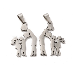 Mother's Day/Teachers' Day 201 Stainless Steel Pendants, Mother with Son & Daughter/Teacher with Students Charms, Stainless Steel Color, 27x19x1.5mm, Hole: 6.5x3mm(STAS-K251-012)