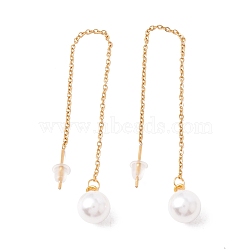 Long Chain with Plastic Pearl Dangle Stud Earrings, 304 Stainless Steel Ear Thread for Women, Golden, 105mm, Pin: 1mm(EJEW-A067-11G)