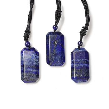 Natural Lapis Lazuli Rectangle Pendant Necklace with Nylon Cord for Women, 25.98~27.17 inch(66~69cm)