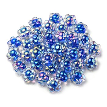 UV Plating Rainbow Iridescent Transparent Acrylic Beads, Two Tone, Flower, Blue, 15.5x16x9mm, Hole: 3mm