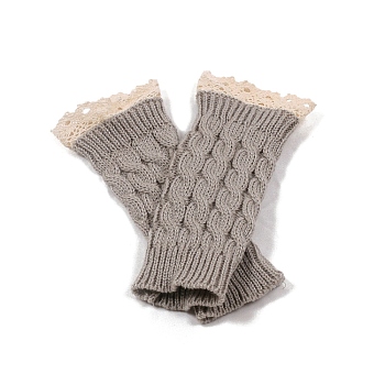 Acrylic Fiber Yarn Knitting Fingerless Gloves, Lace Edge Winter Warm Gloves with Thumb Hole for Women, Dark Gray, 190x75mm