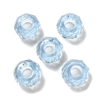 Transparent Resin European Beads, Large Hole Beads, Faceted, Rondelle, Light Blue, 13.5x8mm, Hole: 5.5mm