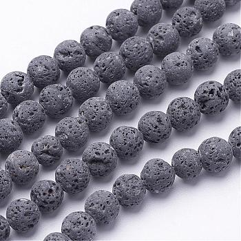 Unwaxed Natural Lava Rock Bead Strands, Round, 4mm, Hole: 1mm, about 95pcs/strand, 15.5 inch