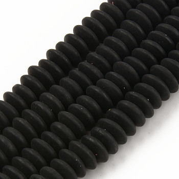 Handmade Polymer Clay Beads Strands, Flat Round, Black, 8.5~9x3.5mm, Hole: 1.6mm, about 112pcs/strand, 15.75 inch~16.14 inch(40~41cm)