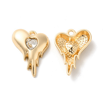 Glass Pandants, with Rack Plating Golden Alloy Findings, Nickel Free, Melting Heart Charms, Clear, 20x15x4mm, Hole: 1.6mm