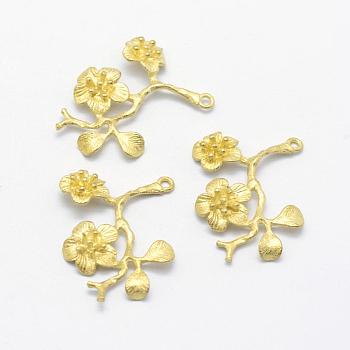 Brass Pendants, Lead Free & Cadmium Free & Nickel Free, Flower, Raw(Unplated), 27x23x3.5mm, Hole: 1mm