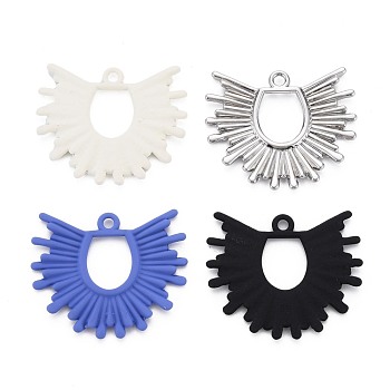 Rack Plating Spray Painted Alloy Pendants, Cadmium Free & Lead Free, Fan, Mixed Color, 29x34x2.5mm, Hole: 2mm