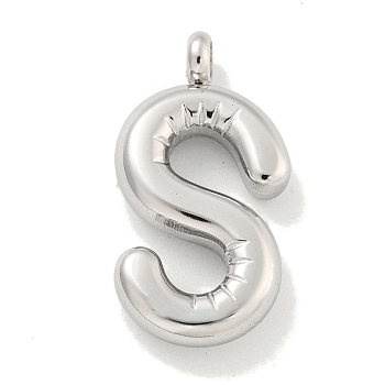 Non-Tarnish 304 Stainless Steel Pendants, Letter Charm, Stainless Steel Color, Letter S, 28.5x15x5.5mm, Hole: 3mm