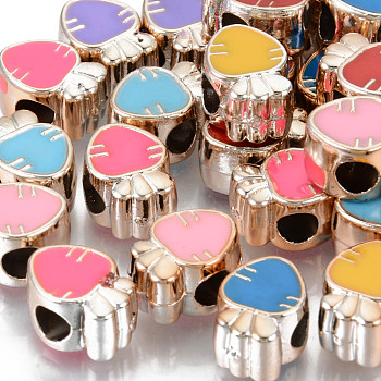 UV Plating Acrylic European Beads, with Enamel, Large Hole Beads, Mixed Color, Strawberry, Light Gold, 13x9x7mm, Hole: 4mm