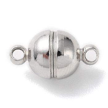Brass Magnetic Clasps with Loops, Round, Platinum, 14x8mm, Hole: 1.5mm