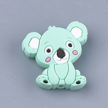 Food Grade Eco-Friendly Silicone Focal Beads, Chewing Beads For Teethers, DIY Nursing Necklaces Making, Koala, Aquamarine, 28x26x8mm, Hole: 2mm