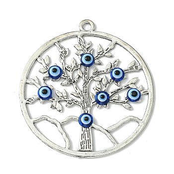 Blue Evil Eye Alloy Big Pendants, Lucky Eye Charms, Antique Silver, Tree of Life, 61x56x4mm, Hole: 3mm