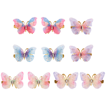 5 Pairs 5 Colors Cloth with Alloy Alligator Hair Clips for Girl, 3D Butterfly, Mixed Color, 33x47x13mm, 1 pair/color
