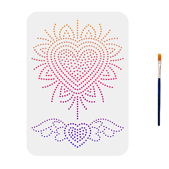US 1Pc PET Hollow Out Drawing Painting Stencils, for DIY Scrapbook, Photo Album, with 1Pc Art Paint Brushes, Heart Pattern, Stencil: 210x297mm, Brushes: 16.9x0.5cm