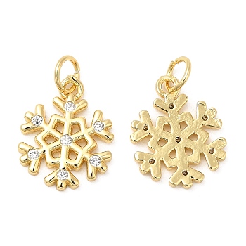 Christmas Rack Plating Brass Pendants, with Cubic Zirconia, Lead Free & Cadmium Free, Long-Lasting Real 18K Gold Plated, Snowflake, Real 18K Gold Plated, 18.5x12.5x2mm