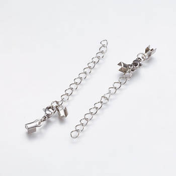 304 Stainless Steel Chain Extender, with Cord Ends and Lobster Claw Clasps, Stainless Steel Color, 28mm, Lobster: 9x6x3mm, Cord End: 8x4x3mm, Inner: 4x3mm, Chain Extenders: 46mm.