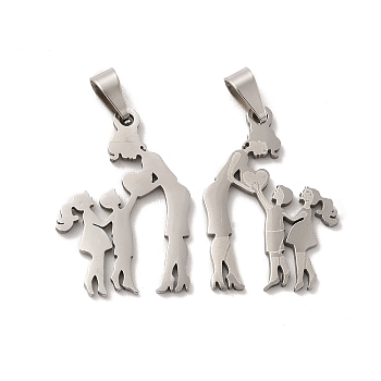 Mother's Day/Teachers' Day 201 Stainless Steel Pendants, Mother with Son & Daughter/Teacher with Students Charms, Stainless Steel Color, 27x19x1.5mm, Hole: 6.5x3mm