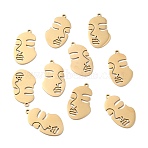 Ion Plating(IP) 304 Stainless Steel Pendants, Abstract Face, Golden, 35.5x20x1mm, Hole: 2mm(STAS-F271-09C-G)