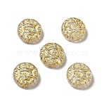UV Plating Acrylic Beads, Golden Metal Enlaced, Flat Round with Floral, Gold, 14x5.5mm, Hole: 1.2mm(X-MACR-J123-40)