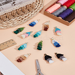 12Pcs 6 Colors Polycotton Tassel Pendant Decorations, with Iron Findings, Golden, Mixed Color, 39~40x19~26x6~7mm, Hole: 4mm, 2pcs/color(FIND-LP0007-27B)