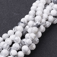 Perles en pierres gemme, perles rondes en howlite naturelles, blanc, 8mm, Trou: 1mm, Environ 45~48 pcs/chapelet, 15~16 pouce(GSR015)