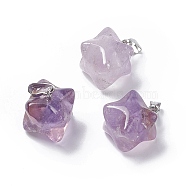Natural Amethyst Pendants, Merkaba Star Charms, with Stainless Steel Color Plated 201 Stainless Steel Findings, 18~20x14~15x14~15mm, Hole: 8x3mm(G-C002-02H)