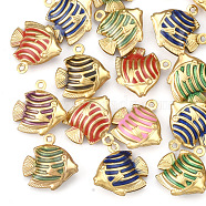 304 Stainless Steel Pendants, with Enamel, Fish, Golden, 13x12x4mm, Hole: 1mm(STAS-T039-04G)