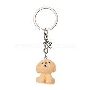 Resin Dog Pendant Keychain, with Iron Rings and Alloy Star Charm, PeachPuff, 8.5cm, Dog: 30.5X22.5X22.5mm(KEYC-JKC00564-03)
