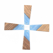 Opaque Resin & Walnut Wood Pendants, Trapezoid, Cornflower Blue, 30x12x3mm, Hole: 2mm(RESI-S389-040A-C01)