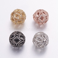 Brass Micro Pave Cubic Zirconia Beads, Round, Clear, Mixed Color, 14mm, Hole: 2mm(ZIRC-G123-20)