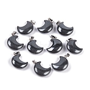 Natural Black Stone Pendants, Moon Charms with 201 Stainless Steel Snap on Bails, Stainless Steel Color, 23~25x17~18x7~7.5mm, Hole: 6x3mm(G-Q172-06A-P)