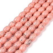 Baking Painted Drawbench Glass Bead Strands, Oval, Coral, 8x6~6.5mm, Hole: 1mm, about 100pcs/strand, 31.4 inch(GLAD-S080-6x8-81)