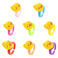 Acrylic Cuff Finger Rings, with Resin, Kids Jewelry, Duck, Mixed Color, US Size 3(14mm)(RJEW-JR00279-M)