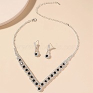 Teardrop Alloy Rhinestone Pendant Necklaces & Stud Earrings Sets, Jet, 320mm(FS-WG31B3E-04)