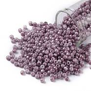 TOHO Round Seed Beads, Japanese Seed Beads, (1202) Opaque Dark Rose Marbled, 8/0, 3mm, Hole: 1mm, about 1110pcs/50g(SEED-XTR08-1202)