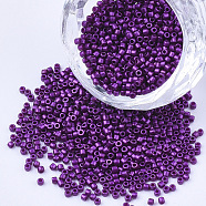 Cylinder Seed Beads, Uniform Size, Metallic Colours, Purple, 1.5~2x1~2mm, Hole: 0.8mm, about 4000pcs/bag, about 50g/bag(SEED-Q036-02A-C05)