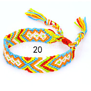 Cotton Braided Rhombus Pattern Cord Bracelet, Ethnic Tribal Adjustable Brazilian Bracelet for Women, Yellow, 5-7/8~14-1/8 inch(15~36cm)(FIND-PW0013-003A-20)
