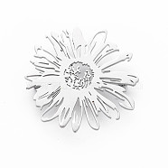 Flower Brooch, 201 Stainless Steel Lapel Pin for Backpack Clothes, Nickel Free & Lead Free, Stainless Steel Color, 42.5x42.5x7mm, Pin: 0.7mm(JEWB-N007-014P-FF)