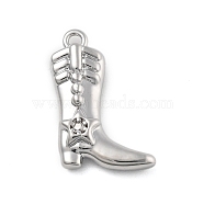 Brass Micro Pave Clear Cubic Zirconia Pendants, Western Cowboy Shoes, Platinum, 17x10.5x3.5mm, Hole: 1.2mm(KK-D283-34P-02)