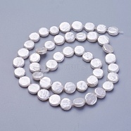 Shell Pearl Beads Strands, Flat Round, Snow, 7.5~8.2x2.2~3.5mm, Hole: 0.5mm, about 42~48pcs/strand, 15.35 inch~15.55 inch(39~39.5cm)(X-BSHE-P030-01A)