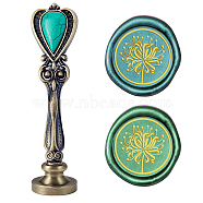 DIY Scrapbook, Brass Wax Seal Stamp Flat Round Head and Heart Handle, Flower Pattern, 25mm(AJEW-WH0144-007)