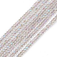 Transparent Electroplate Glass Beads Strands, Faceted, Rondelle, Half Rainbow Plated, Medium Orchid, 4~4.5x3~3.5mm, Hole: 0.8mm, about 150~152pcs/strand, 17.91~19.69 inch(45.5~50cm)(EGLA-F156-HR01)