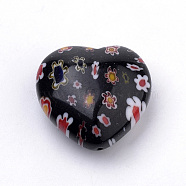 Handmade Millefiori Lampwork Beads, Heart, Black, 21~22x21~22x10.5~11mm, Hole: 1mm(X-LAMP-S187-03A)