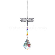 Crystals Chandelier Suncatchers Prisms Chakra Hanging Pendant, with Iron Cable Chains, Glass Beads and Dragonfly Brass Pendant, Leaf Pattern, 350mm, Maple Leaf: 50x35mm, Dragonfly: 45x60mm(BUER-PW0001-134D)