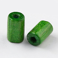 Natural Wood Beads, Tube, Lead Free, Dyed, Lime Green, 8x5mm, Hole: 2mm, about 700pcs/50g(X-WOOD-S620-7-LF)