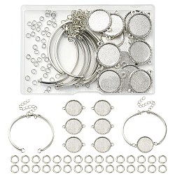 DIY Bracelet Making Finding Kit, Including Alloy Bracelet Making & Alloy Flat Round Cabochon Connector Settings, Brass Jump Rings, Antique Silver & Platinum, 75Pcs/box(DIY-YW0007-22)